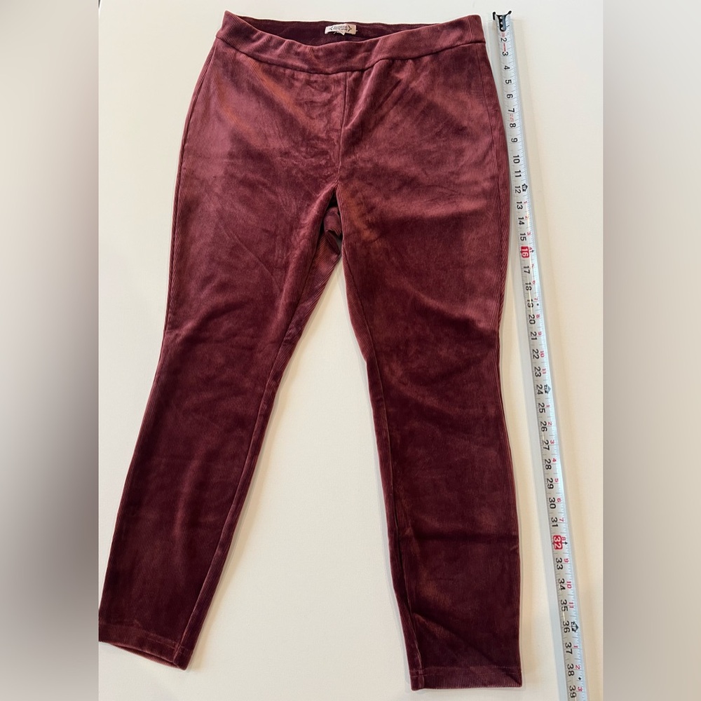 Nanette Lepore Crushed Velvet Ribbed Burgundy Red Leggings Extra Large - Picture 2 of 10